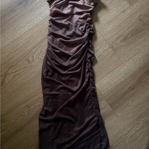 Ruched Sheer tube top dress in ombré brown